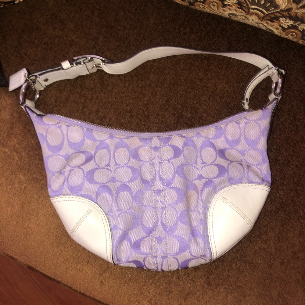 Lavender coach bag with white leather